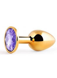 Золотистая анальная пробка с фиолетовым стразом - 7,2 см. - Anal Jewelry Plug - купить с доставкой в Новороссийске