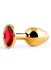 Золотистая анальная пробка с красным стразом - 7,2 см. - Anal Jewelry Plug - купить с доставкой в Новороссийске