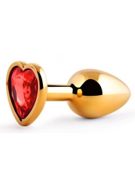 Золотистая анальная пробка с красным стразом-сердечком - 7 см. - Anal Jewelry Plug - купить с доставкой в Новороссийске