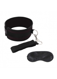 Черный ошейник с длинным поводком Collar and Leash Set - Lux Fetish - купить с доставкой в Новороссийске