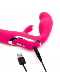Ярко-розовый безремневой страпон Rechargeable Vibrating Strapless Strap-On - Happy Rabbit - купить с доставкой в Новороссийске