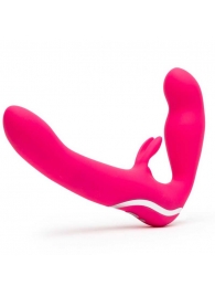 Ярко-розовый безремневой страпон Rechargeable Vibrating Strapless Strap-On - Happy Rabbit - купить с доставкой в Новороссийске