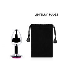 Серебристая анальная пробка с малиновым кристаллом - 7,2 см. - Anal Jewelry Plug - купить с доставкой в Новороссийске