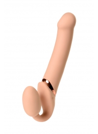 Телесный безремневой вибрострапон Vibrating Bendable Strap-On L - Strap-on-me - купить с доставкой в Новороссийске