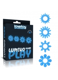 Набор из 4 голубых, светящихся в темноте эрекционных колец Lumino Play - Lovetoy - в Новороссийске купить с доставкой