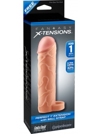 Телесная насадка с кольцом Perfect 1 Extension with Ball Strap - 17 см. - Pipedream - в Новороссийске купить с доставкой