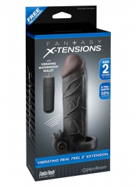Чёрная вибронасадка с кольцом Vibrating Real Feel 2 Extension - 16 см. - Pipedream - в Новороссийске купить с доставкой