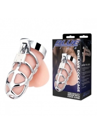 Серебристая металлическая клетка для члена с замком Enslave Cock Cage - BlueLine - купить с доставкой в Новороссийске