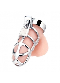Серебристая металлическая клетка для члена с замком Enslave Cock Cage - BlueLine - купить с доставкой в Новороссийске