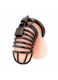 Черная металлическая клетка с замком Deluxe Chastity Cage - BlueLine - купить с доставкой в Новороссийске