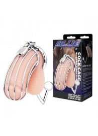 Серебристая металлическая клетка с анальным стимулятором Cock Cage - BlueLine - купить с доставкой в Новороссийске