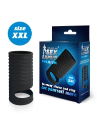 Черная открытая насадка на пенис с кольцом для мошонки XXL-size - 9,4 см. - Sex Expert - в Новороссийске купить с доставкой