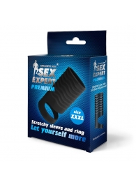 Черная открытая насадка на пенис с кольцом для мошонки XXXL-size - 9,9 см. - Sex Expert - в Новороссийске купить с доставкой