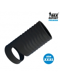 Черная открытая насадка на пенис с кольцом для мошонки XXXL-size - 9,9 см. - Sex Expert - в Новороссийске купить с доставкой