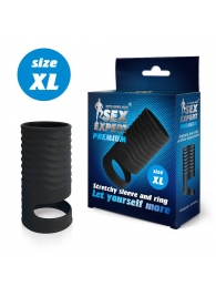 Черная открытая насадка на пенис с кольцом для мошонки XL-size - 8,9 см. - Sex Expert - в Новороссийске купить с доставкой