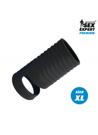 Черная открытая насадка на пенис с кольцом для мошонки XL-size - 8,9 см. - Sex Expert - в Новороссийске купить с доставкой