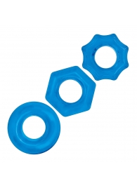 Комплект из трех голубых колец для эрекции 3-Pack Nuts   Bolts Stretch Cock Ring Set - BlueLine - в Новороссийске купить с доставкой