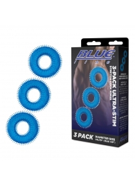 Комплект из трех голубых колец для эрекции 3-Pack Ultra-Stim Stretch Cock Rings - BlueLine - в Новороссийске купить с доставкой