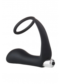 Черное эрекционное кольцо с вибропробкой Vibrating Anal Plug With Cockring - Dream Toys - в Новороссийске купить с доставкой