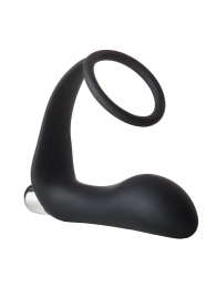 Черное эрекционное кольцо с вибропробкой Vibrating Anal Plug With Cockring - Dream Toys - в Новороссийске купить с доставкой