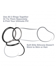 Набор из трех черных эрекционных колец Silicone 3-Ring Stamina Set - Pipedream - в Новороссийске купить с доставкой