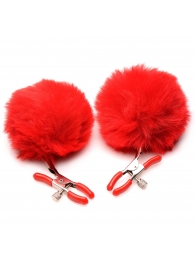 Красные зажимы на соски с помпонами Pom Pom - XR Brands - купить с доставкой в Новороссийске
