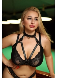 Черная кожаная сбруя с ошейником plus size из нежной кожи - БДСМ Арсенал - купить с доставкой в Новороссийске