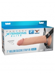 Телесный полый страпон на черных ремнях Hollow Silicone Strap-on - 17,8 см. - Pipedream - купить с доставкой в Новороссийске