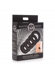 Комплект из 5 черных эрекционных колец для мошонки Ring Master Custom Ball Stretcher Kit - XR Brands - в Новороссийске купить с доставкой
