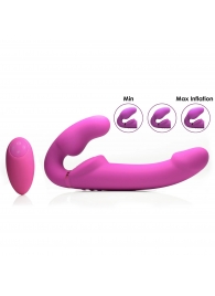 Розовый безремневой страпон с вибрацией и функцией расширения Inflatable Ergo-Fit Strapless Strap-On - XR Brands - купить с доставкой в Новороссийске