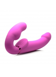 Розовый безремневой страпон с вибрацией и функцией расширения Inflatable Ergo-Fit Strapless Strap-On - XR Brands - купить с доставкой в Новороссийске