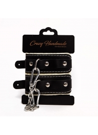 Черные скругленные наручники с мягкой бежевой подкладкой - Crazy Handmade - купить с доставкой в Новороссийске