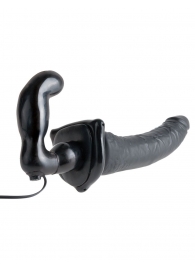Черный страпон с вагинальной пробкой Deluxe Vibrating Penetrix Strap-On - 19 см. - Pipedream - купить с доставкой в Новороссийске