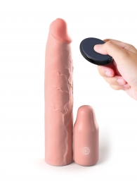 Телесная вибронасадка на член 3  Vibrating Mega X-tension with Remote - 22,9 см. - Pipedream - в Новороссийске купить с доставкой