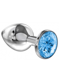 Большая серебристая анальная пробка Diamond Light blue Sparkle Large с голубым кристаллом - 8 см. - Lola Games - купить с доставкой в Новороссийске