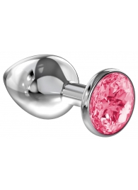 Большая серебристая анальная пробка Diamond Pink Sparkle Large с розовым кристаллом - 8 см. - Lola Games - купить с доставкой в Новороссийске