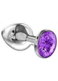 Большая серебристая анальная пробка Diamond Purple Sparkle Large с фиолетовым кристаллом - 8 см. - Lola Games - купить с доставкой в Новороссийске