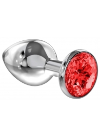 Большая серебристая анальная пробка Diamond Red Sparkle Large с красным кристаллом - 8 см. - Lola Games - купить с доставкой в Новороссийске