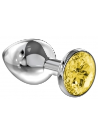 Большая серебристая анальная пробка Diamond Yellow Sparkle Large с жёлтым кристаллом - 8 см. - Lola Games - купить с доставкой в Новороссийске