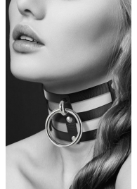 Чёрный тройной чокер с большим кольцом - Bijoux Pour Toi - купить с доставкой в Новороссийске