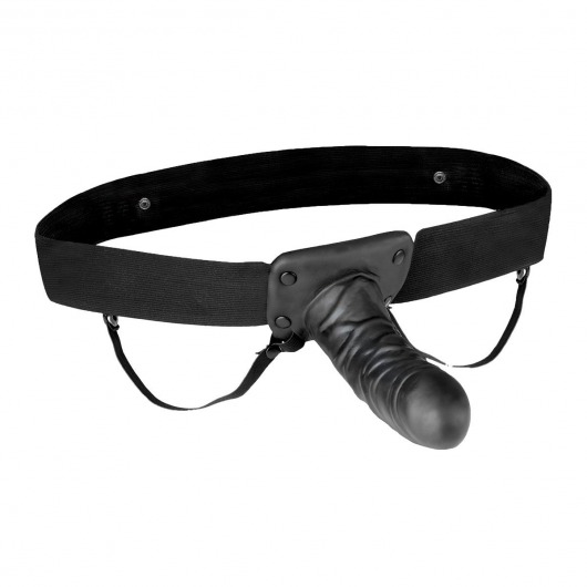 Чёрный полый страпон с вибрацией Unisex Vibrating Hollow Strap-On - 14 см. - Lux Fetish - купить с доставкой в Новороссийске