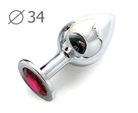 Коническая серебристая анальная втулка с малиновым кристаллом - 8,2 см. - Anal Jewelry Plug - купить с доставкой в Новороссийске