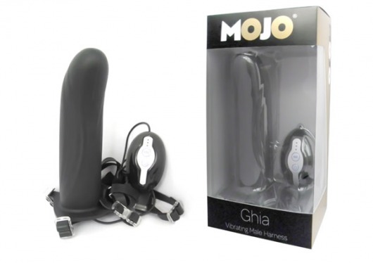 Черный страпон с вибратором Mojo Ghia - Seven Creations - купить с доставкой в Новороссийске