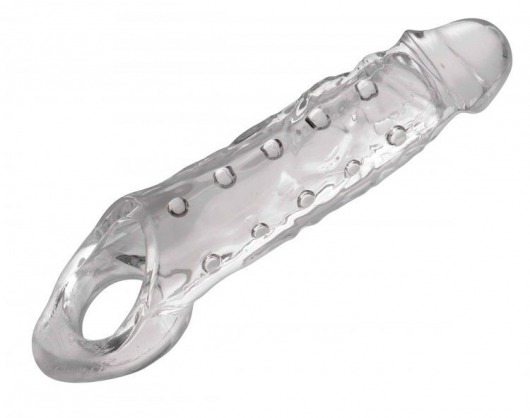Прозразная закрытая насадка на пенис с поддержкой мошонки Clearly Ample Penis Enhancer - 22 см. - XR Brands - в Новороссийске купить с доставкой