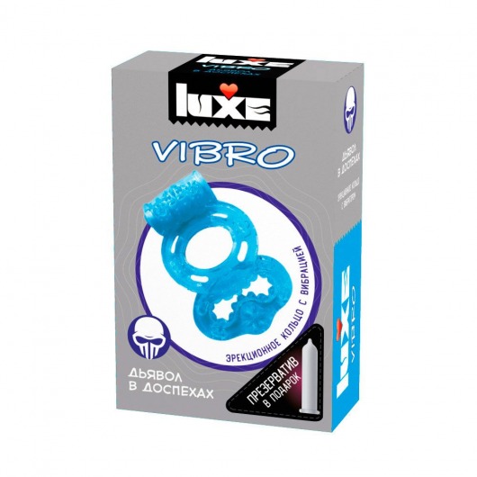 Голубое эрекционное виброкольцо Luxe VIBRO  Дьявол в доспехах  + презерватив - Luxe - в Новороссийске купить с доставкой