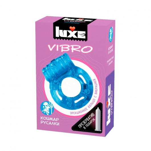 Голубое эрекционное виброкольцо Luxe VIBRO  Кошмар русалки  + презерватив - Luxe - в Новороссийске купить с доставкой