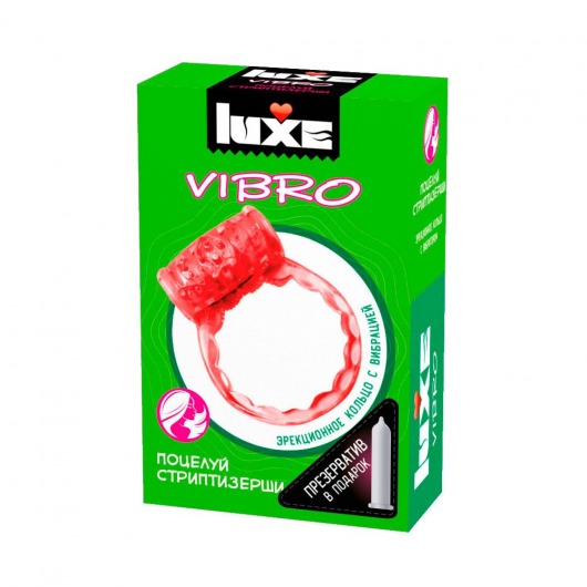 Розовое эрекционное виброкольцо Luxe VIBRO  Поцелуй стриптизёрши  + презерватив - Luxe - в Новороссийске купить с доставкой