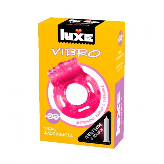 Розовое эрекционное виброкольцо Luxe VIBRO  Ужас Альпиниста  + презерватив - Luxe - в Новороссийске купить с доставкой