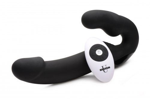Черный безремневой страпон Urge Silicone Strap On с пультом ДУ - 24 см. - XR Brands - купить с доставкой в Новороссийске