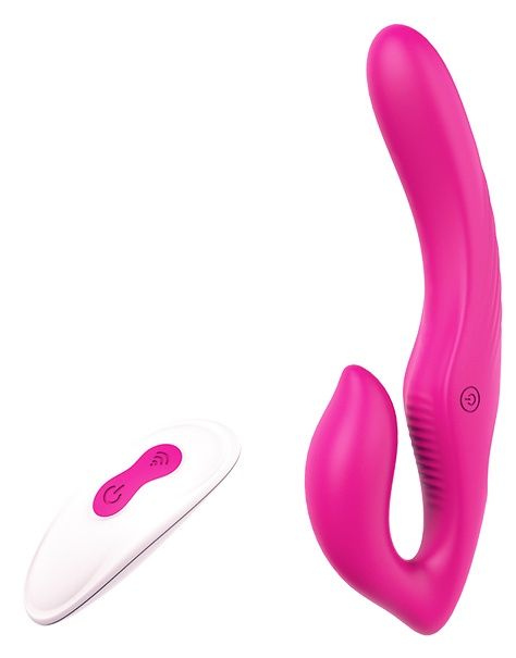 Ярко-розовый безремневой страпон REMOTE DOUBLE DIPPER - 22 см. - Dream Toys - купить с доставкой в Новороссийске